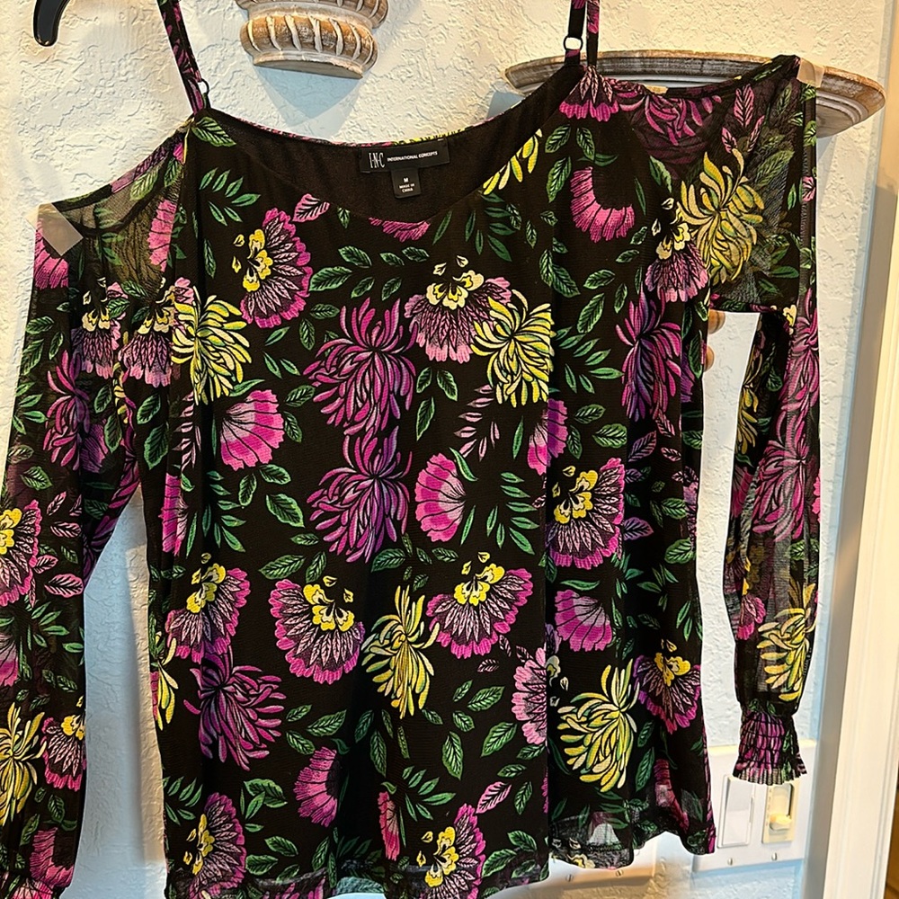 INC open shoulder lined blouse